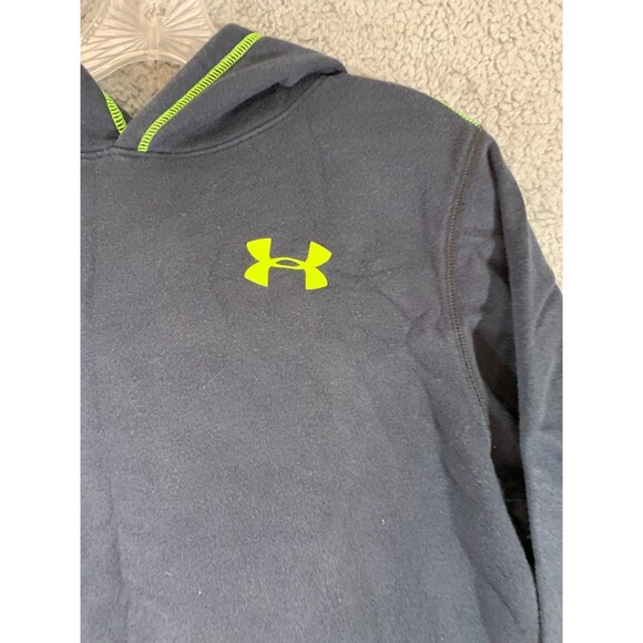 UnderArmor Youth Extra Large (XL) (YXL) Black Neon Green Pullover Hoodie Pockets - Picture 2 of 9